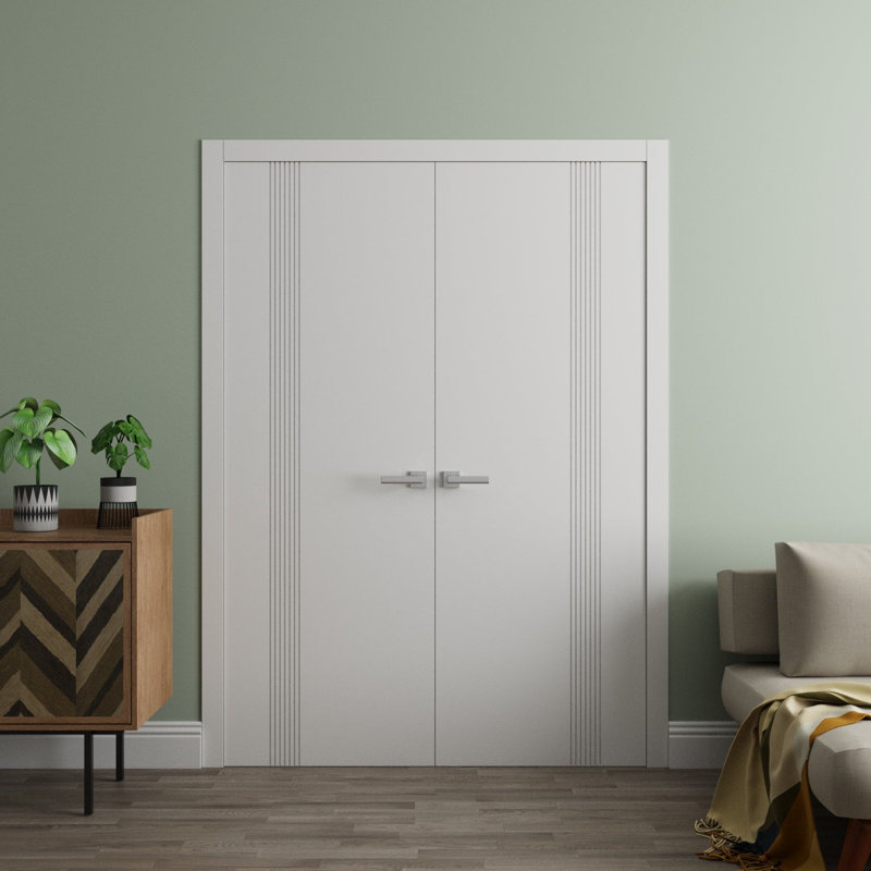 Portes doubles intérieures intérieures - Essentiel 0777 - Cadre de panneau intérieur en bois massif - Portes de chambre à coucher pour garde-robe moderne