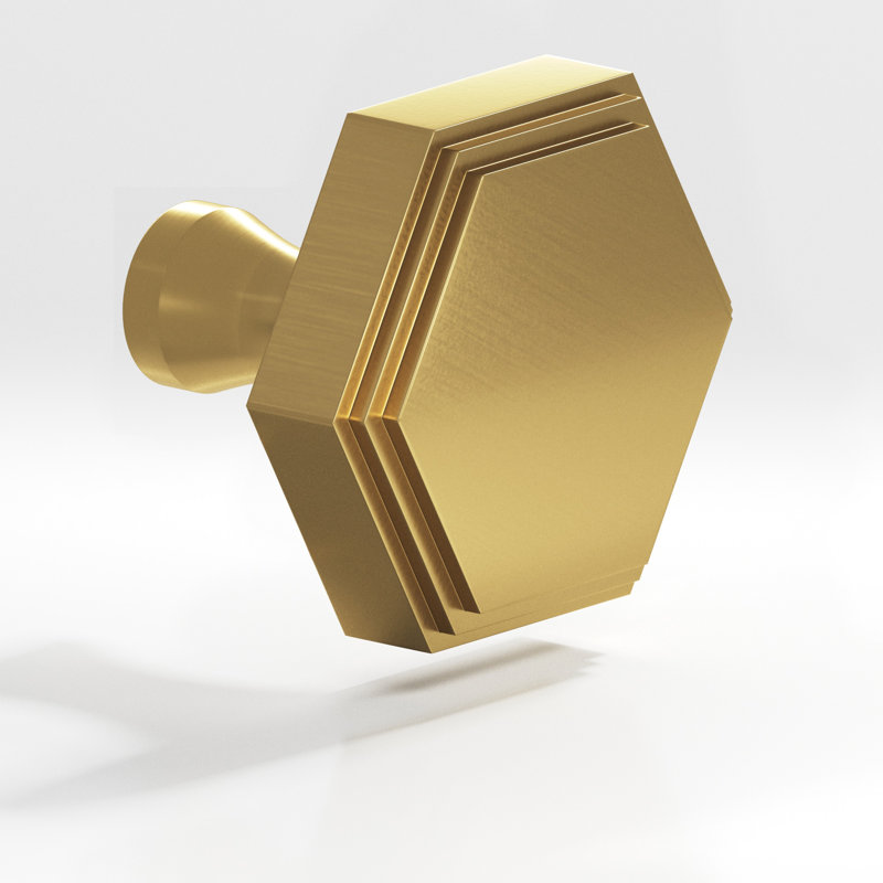 Poignée d'armoire hexagonale avec poteau évasé, Laiton satiné, 1.13" L x 1" W