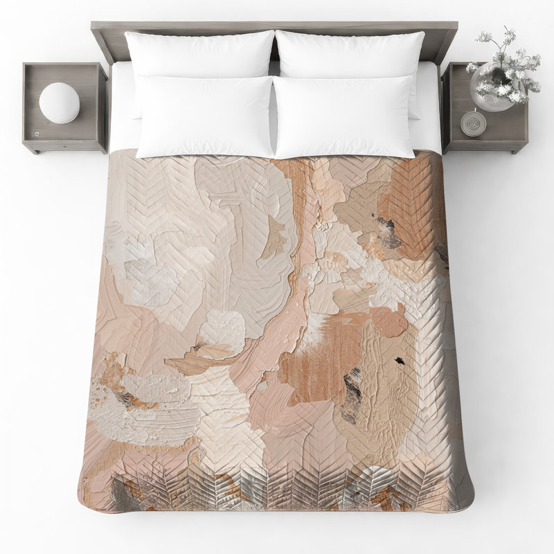 Textured Neutral Abstract Quilted Bedspread All Sizes, Full / Double