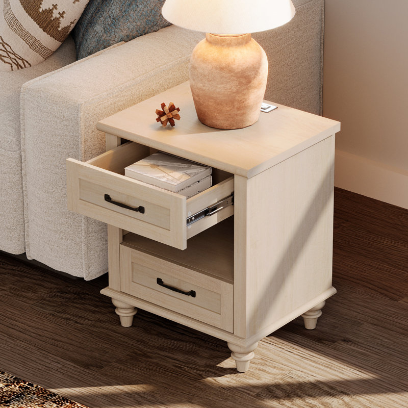 Table de chevet 2 tiroirs Scarlett, Beige, Individuel