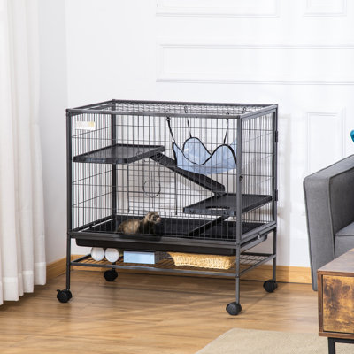 3 petites cages pour animaux de compagnie - construction métallique avec tablette, plateau propre sans effort, avantage roulant et paisible pour plusieurs créatures