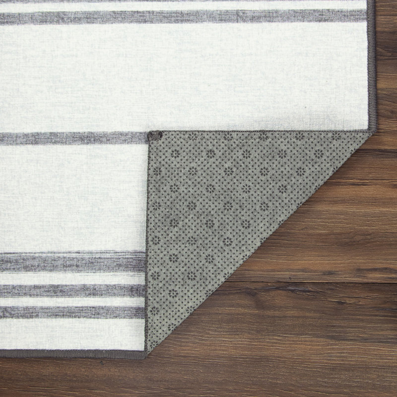 Tapis à rayures rayées gris et blanc tissé à plat brun / blanc, Rectangle 3 pi x 5 pi