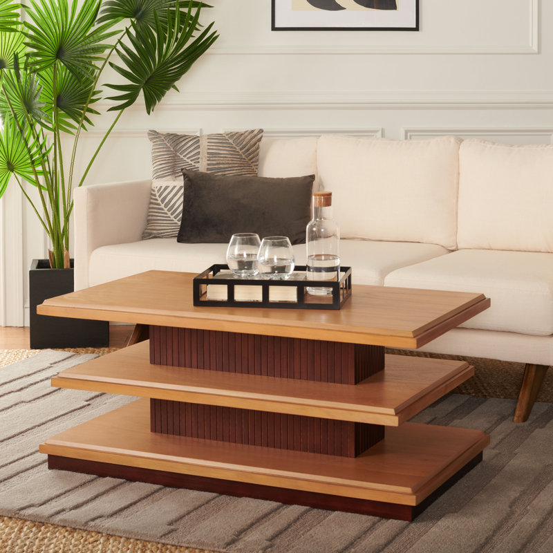 Pasha Floor Shelf Coffee Table with Storage, Walnut