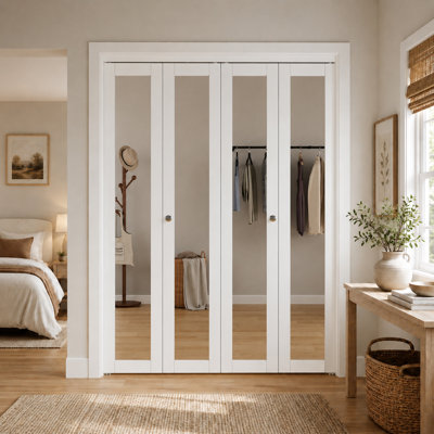 60" x 80" Double Bifold Doors Full Lite Mirror Solid Manufactured Wood Prefinished Bi-fold Door with hardware kit