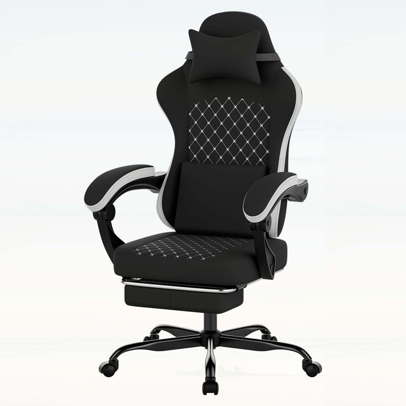 Fauteuil de jeu ergonomique PC avec massage, repose-pieds et soutien lombaire réglable pour un confort optimal, Black Velvet