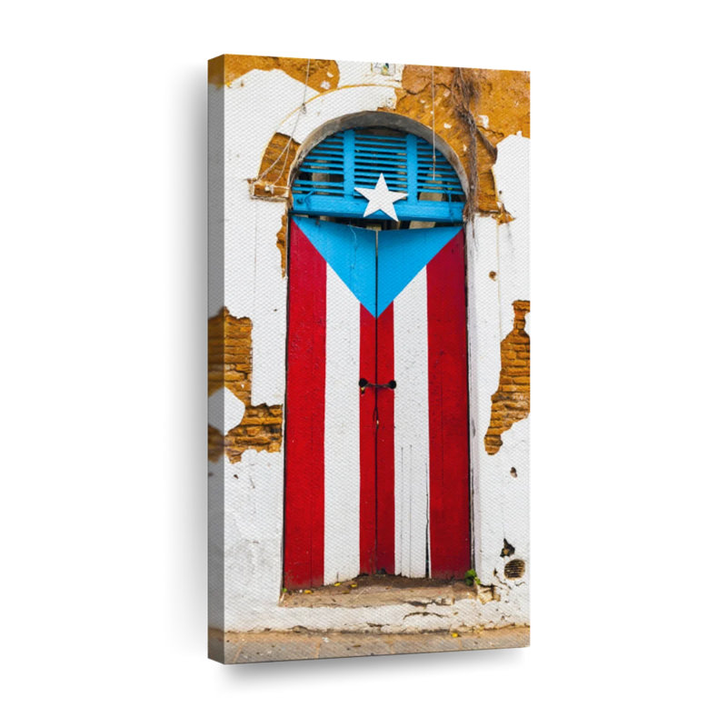 Porte de drapeau portoricain, reproduction sur toile, H 24 po x l 12 po x P 1,25 po