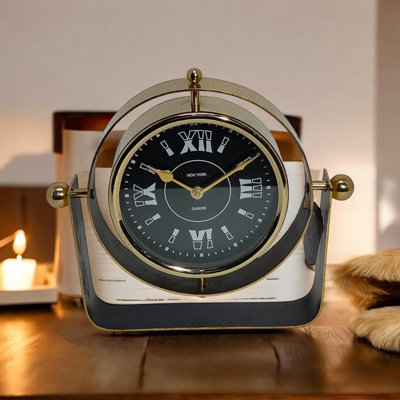 Roman Numeral Metal Quartz movement / Crystal Tabletop Clock in Matte Black