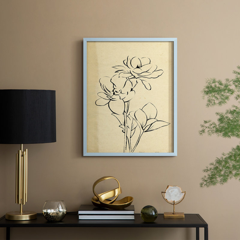 «Magnolia S croquis II», reproduction encadrée - bois massif, Bleu, H 21 po x l 17 po