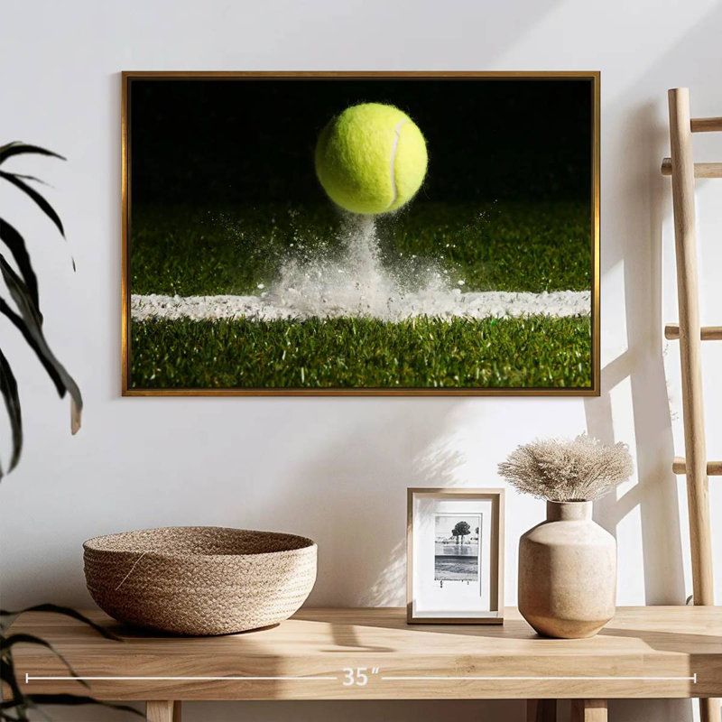 Tennis à point de match, 25 po x 17 po, Cadre flottant doré