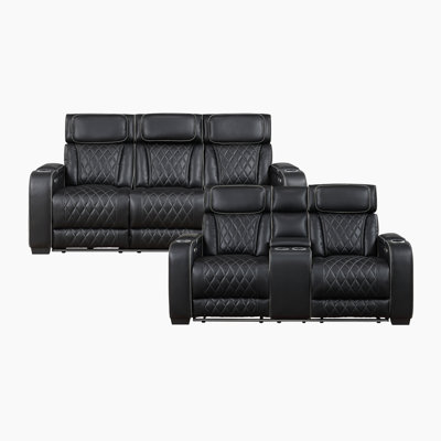 Dahmen Modern & Contemporary Faux Leather Power Reclining 2-Piece Living Room Set with One-Touch Power Recline, Adjustable Headrests & Multi-Function by Latitude Run