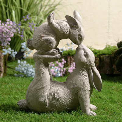 Mom & Baby Rabbits Garden Statue Bunny Yard Decor