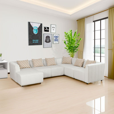 KOKO- White Microfiber Minimalism Living Room Lounge Sofa Sectionals