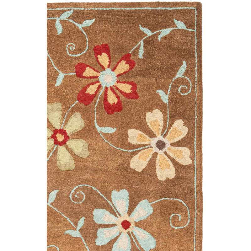 Emrick Hand Hooked Wool Floral Rug, Square 6'