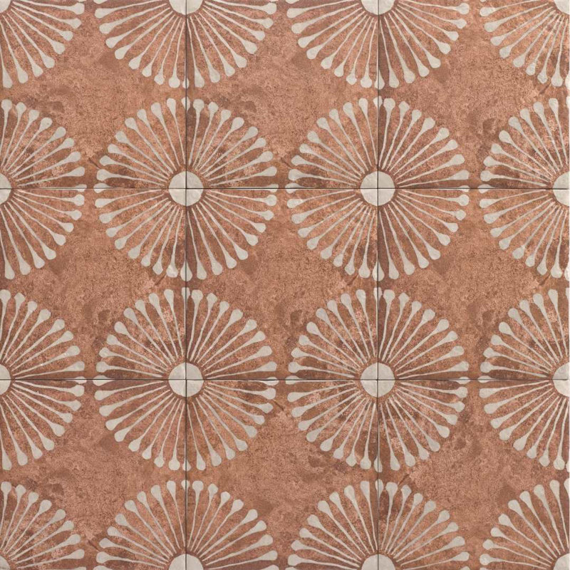 Amanecer 8" x 8" Cotto Satin Porcelain Patterned Floor and Wall Tile, Brown