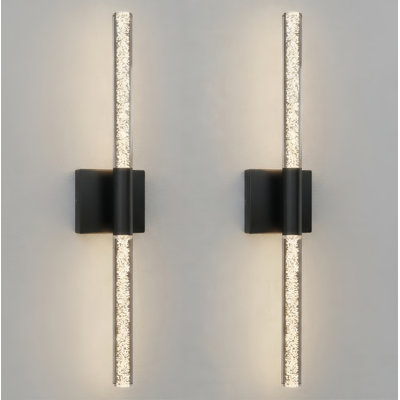 24''W Dimmable LED Iron Black Wall Sconce with Seeded Tempered Glass