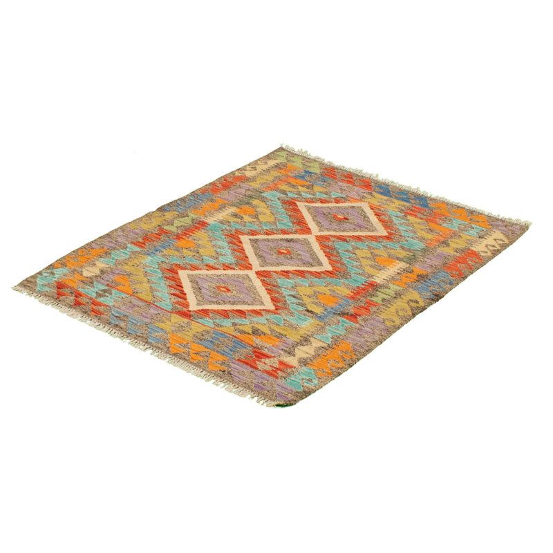 Tapis décoratif en laine de conception unique 3 pi 5 po x 4 pi 6 po noué à la main New Age en jaune/mauve/bleu