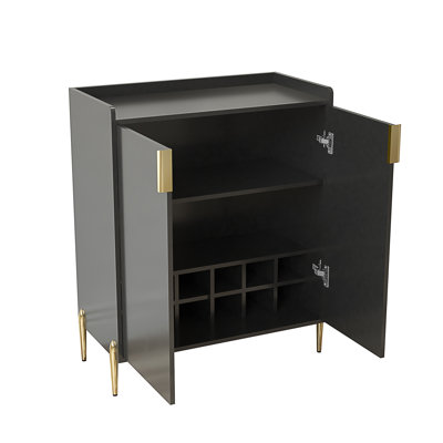 2 Doors Home Wine Bar Cabinet With Wine Rack & Adjustable Storage Shelf