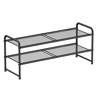  2-Tier Shoe Rack 33'' Wide, Metal Mesh Shoe Shel for Closet, Stackable and Adjustable