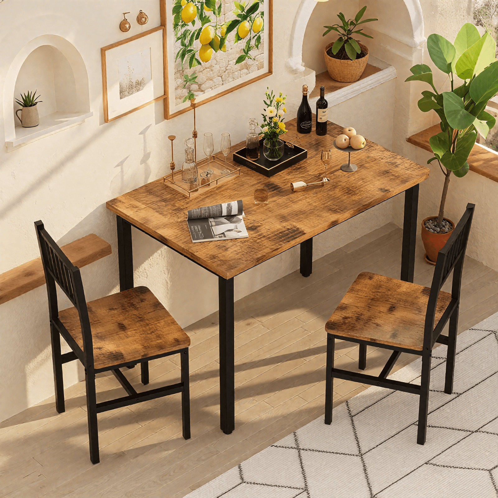 17 Stories 3 Piece Dining Table Set For 2, Small Industrial Kitchen ...