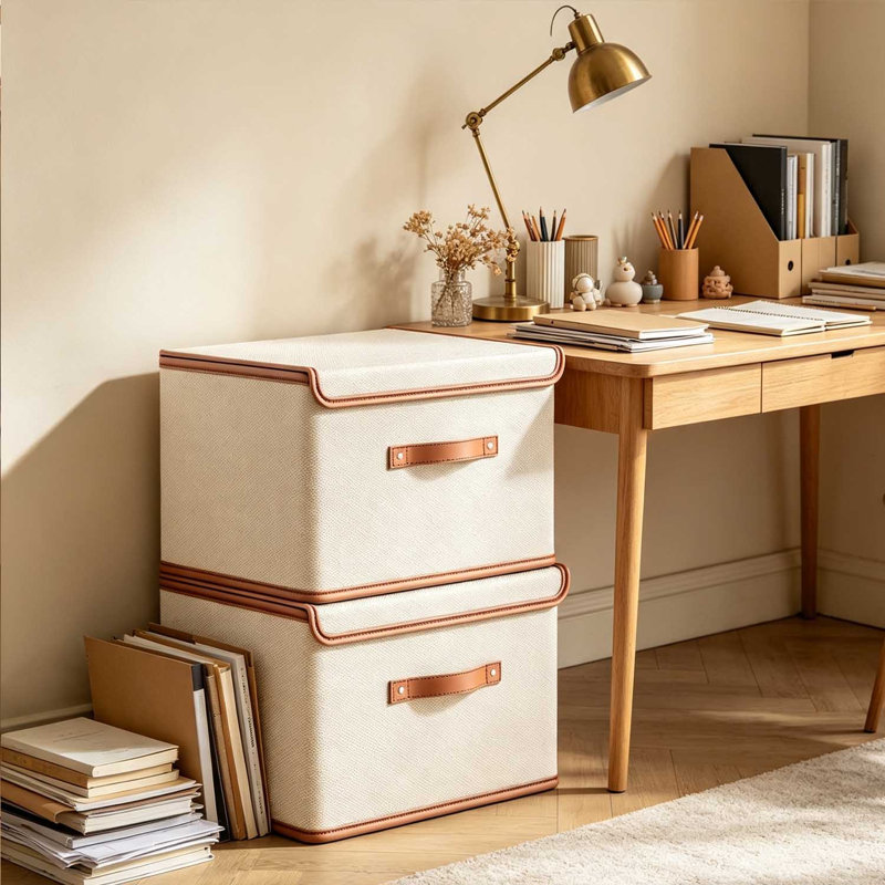 2 bacs de rangement pour PCS avec couvercles, boîte de rangement pliable, boîte de rangement en tissu avec poignées, boîtes de rangement décoratives avec couvercles pour organiser les vêtements, livres, dossiers,