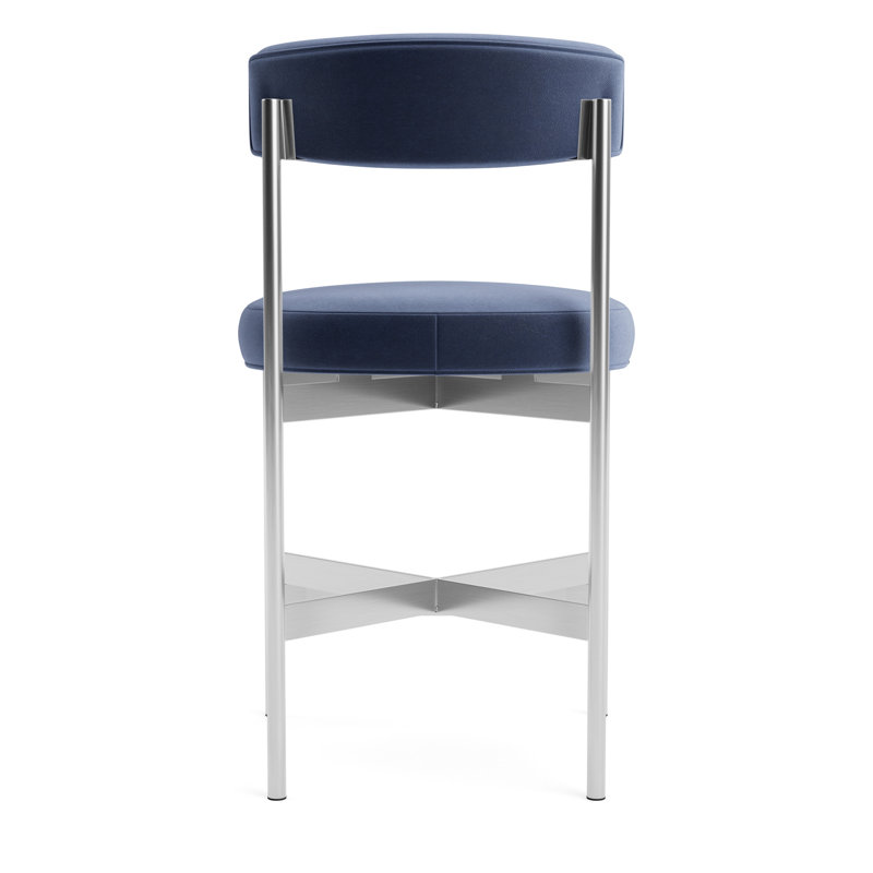 Remy Bar Stool, Counter Stool (25” Seat Height), Performance Velvet - Indigo, Brushed Stainless Steel