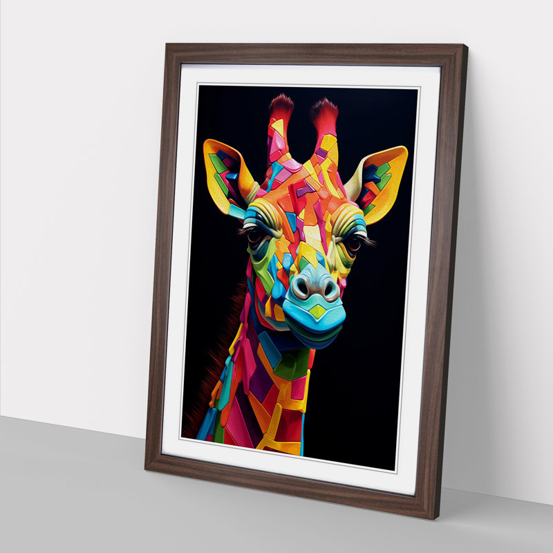 Giraffe Orphism No.2 - Framed Print, 46cm H x 34cm W x 2cm D, Walnut