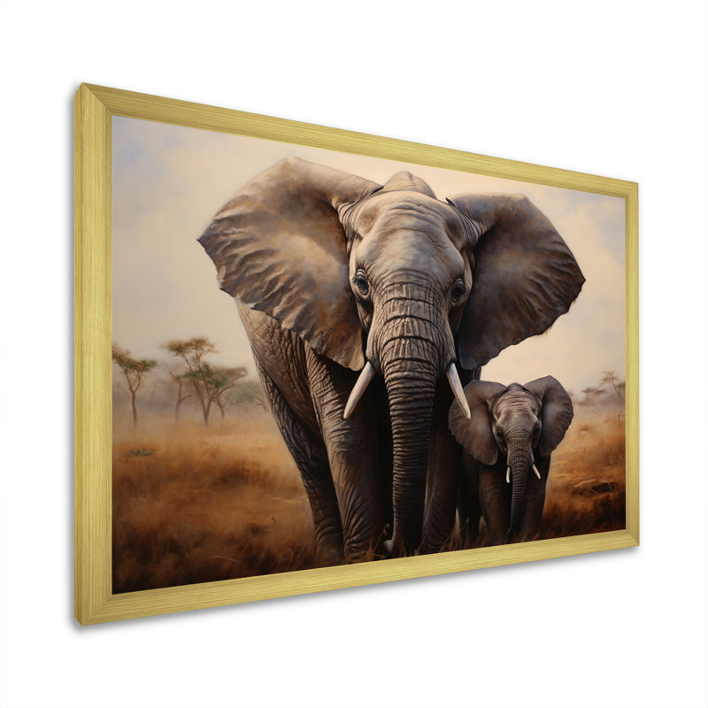 Elephant Guardianship, reproduction d'art sur toile, Encadrement doré, H 34 po x l 44 po x P 1,5 po