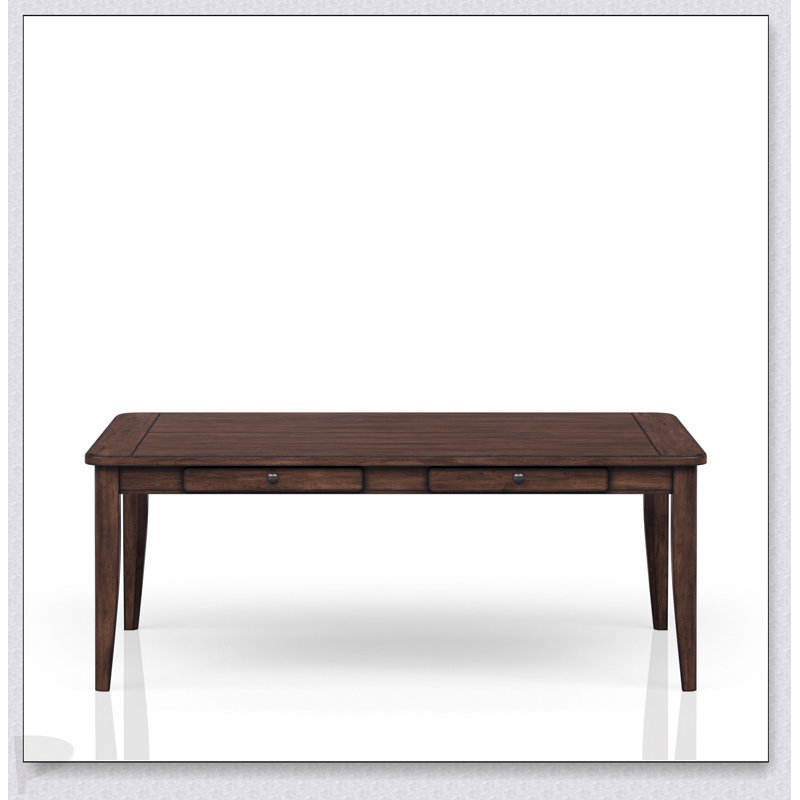 Table de salle à manger décontractée avec quatre tiroirs de rangement au fini brun chaud, parfaite pour les repas organisés et élégants