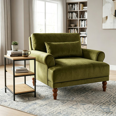 Chaise d'appoint moderne avec pieds à colonnes romaines rétro, fauteuil rembourré surdimensionné avec support lombaire ergonomique et accoudoirs circulaires