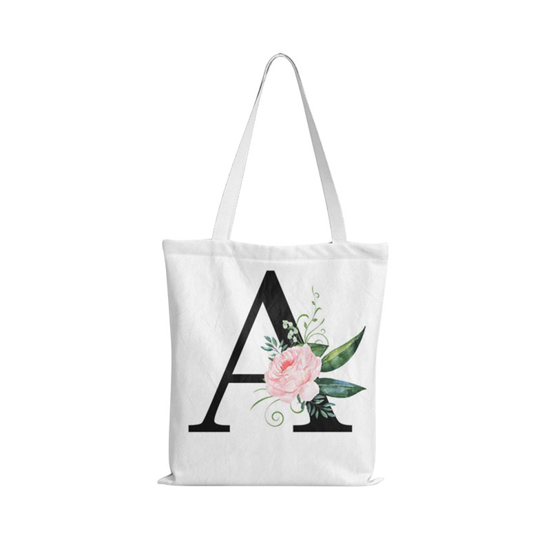 Canvas Cosmetic Bag, Christmas Personalized Birthday Gift, Floral Initial Tote Card, Bridesmaids Bride Teacher Sister Mom Gift