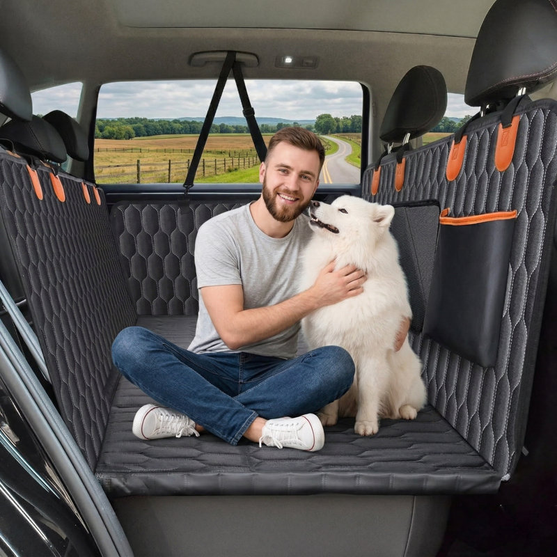 Système d'extension de siège arrière pour chien d'une capacité de 400 lb, housse de siège de voiture à base rigide imperméable, conception détachable, matériau 600D robuste, anti-rayures et antidérapant pour hamac pour animaux de compagnie