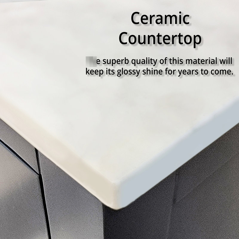 72 po Meuble-lavabo double gris foncé avec armoires latérales, robinet, 28 miroirs et une surface durable en céramique Scratch