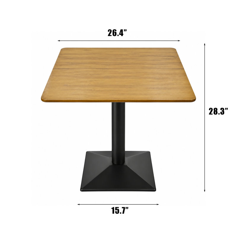 Table de salle à manger carrée en bambou avec pied central en métal, 67 cm (26,4 pouces)