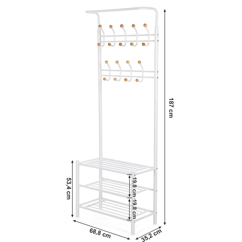 Iron Hall Tree with Shoe Storage, White