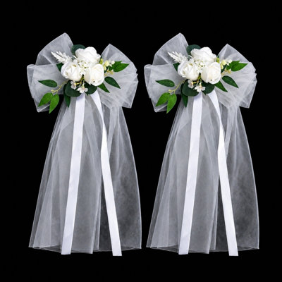 Chair Back Flowers, Wedding Chair Decor Set of 2,Aisle Decor for Ceremony,Reception,Outdoor,Church Pew Wedding Aisle,Artificial Flowers