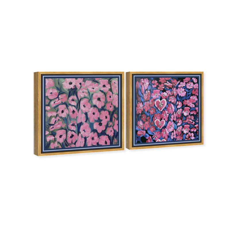 Forever Blooming Set Canvas Abstract Print by Oliver Gal, Black Frame, 12 x 12, 13"H x 13"W, Gold Floater Frame