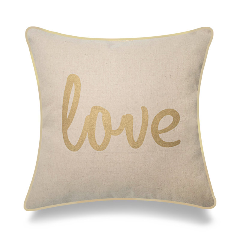 Coussin Love, L 18 po x L 18 po, Or / Amour, Polyester