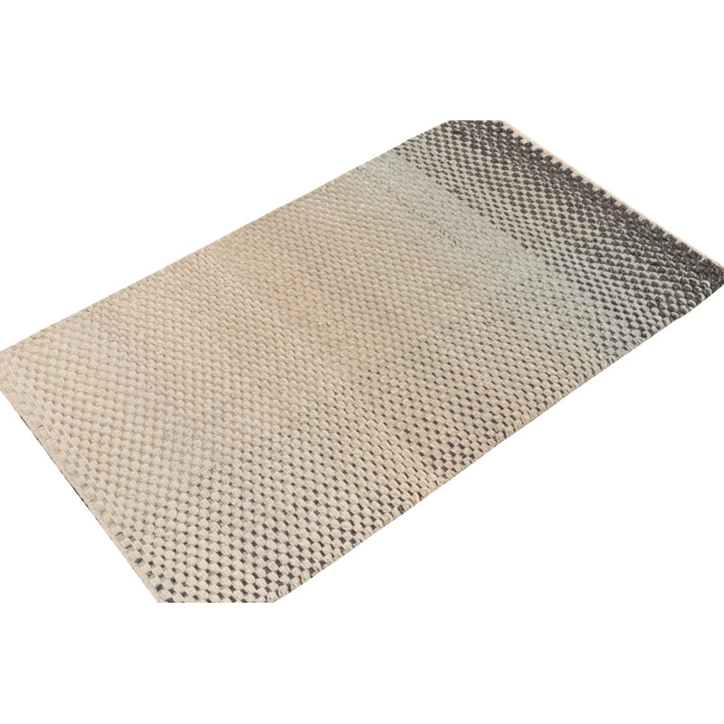 Wool Geometric Area Rug in Beige/Blue/Charcoal Black
