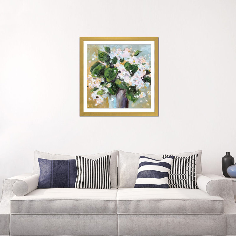 Fleurs - reproduction d'art mural - papier d'art encadré, H 24 po x l 24 po, Papier à cadre ouvert avec passe-partout, Doré