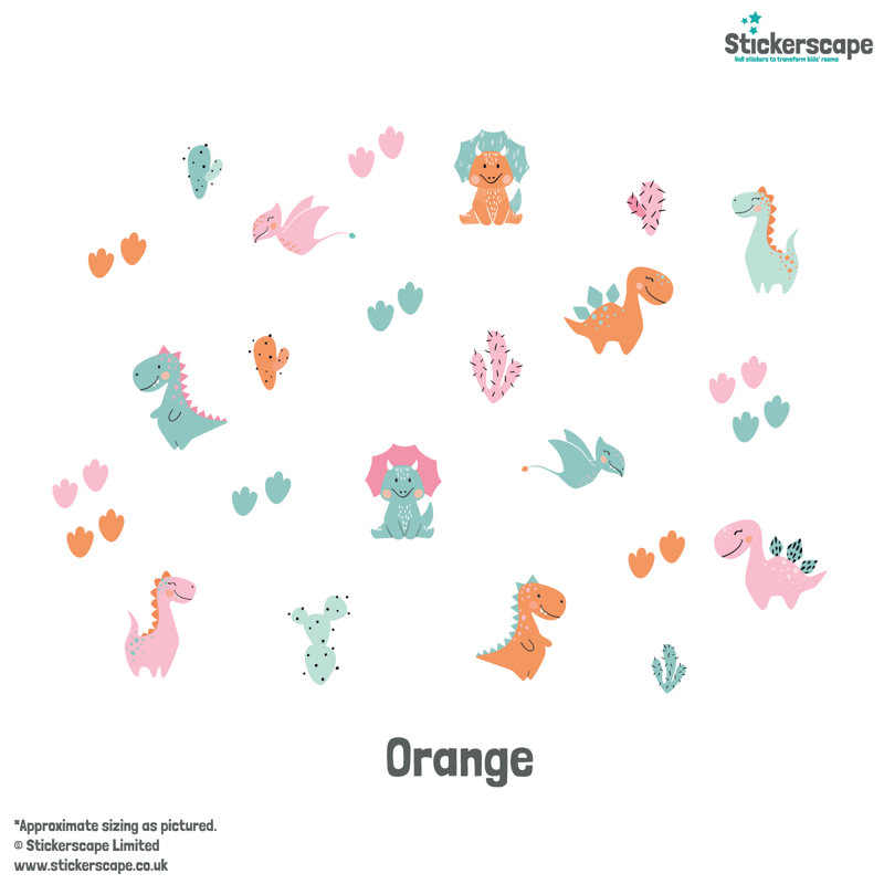 Pastel Dinosaur Wall Sticker, Orange