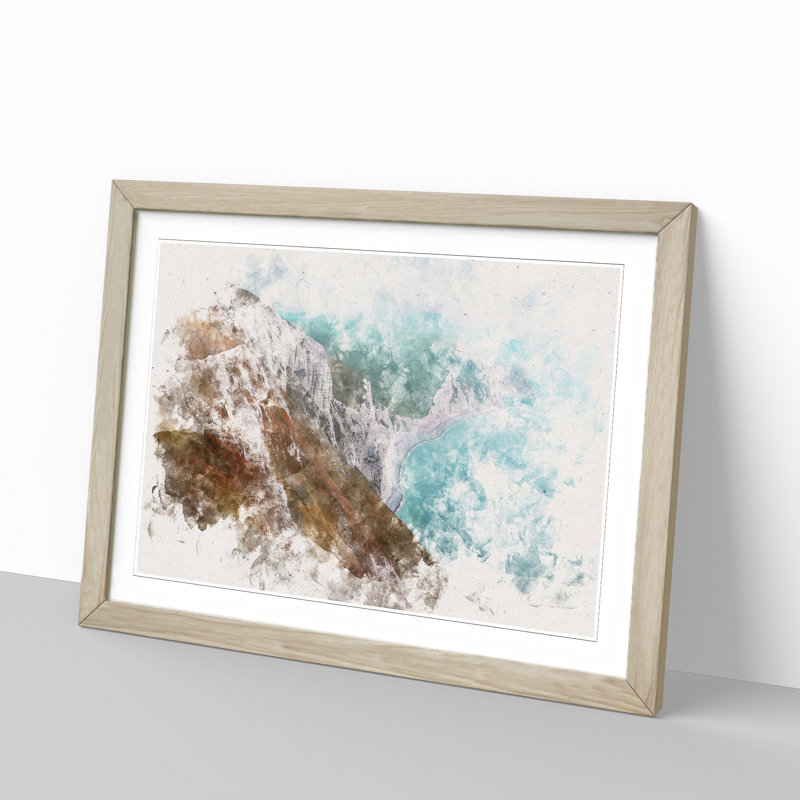 The Cliffs of the Jurassic Coast Watercolour - Picture Frame Graphic Art Print, 40cm H x 60cm W x 2cm D, Oak Framed
