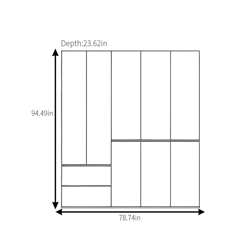 Garde-robe simple de couleur unie, H 94,49 po x l 78,74 po x P 23,62 po