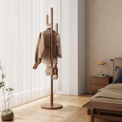 Adjustable Height Cactus Style FAS Rubberwood Freestanding Coat Rack with Staggered Garment Hooks