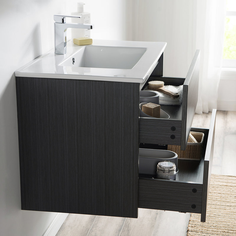 Meuble-lavabo simple 30 po avec lavabo en céramique et armoire à pharmacie, Gris argenté