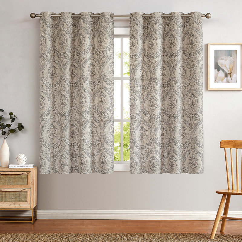 Rideaux obscurcissant à motif de médaillon rétro à motif de médaillon rétro pour chambre à coucher gris sur fond gris