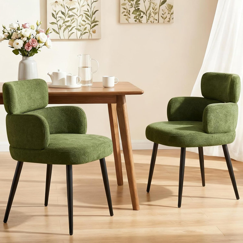 22' Wide Modern Upholstered Dining Chairs With Arm, Green