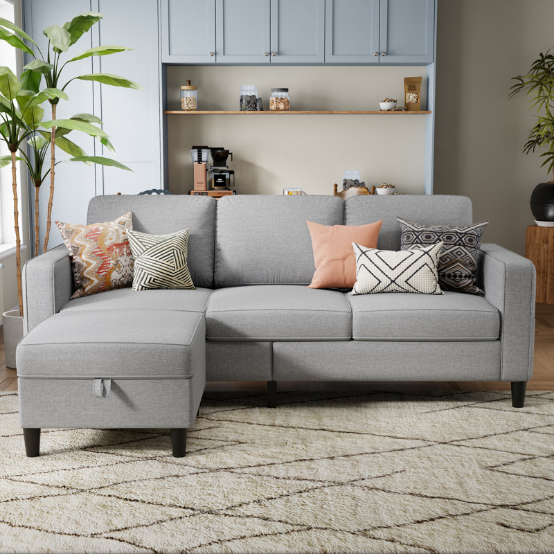 78" Upholstered Sofa With Ottoman, Light Gray