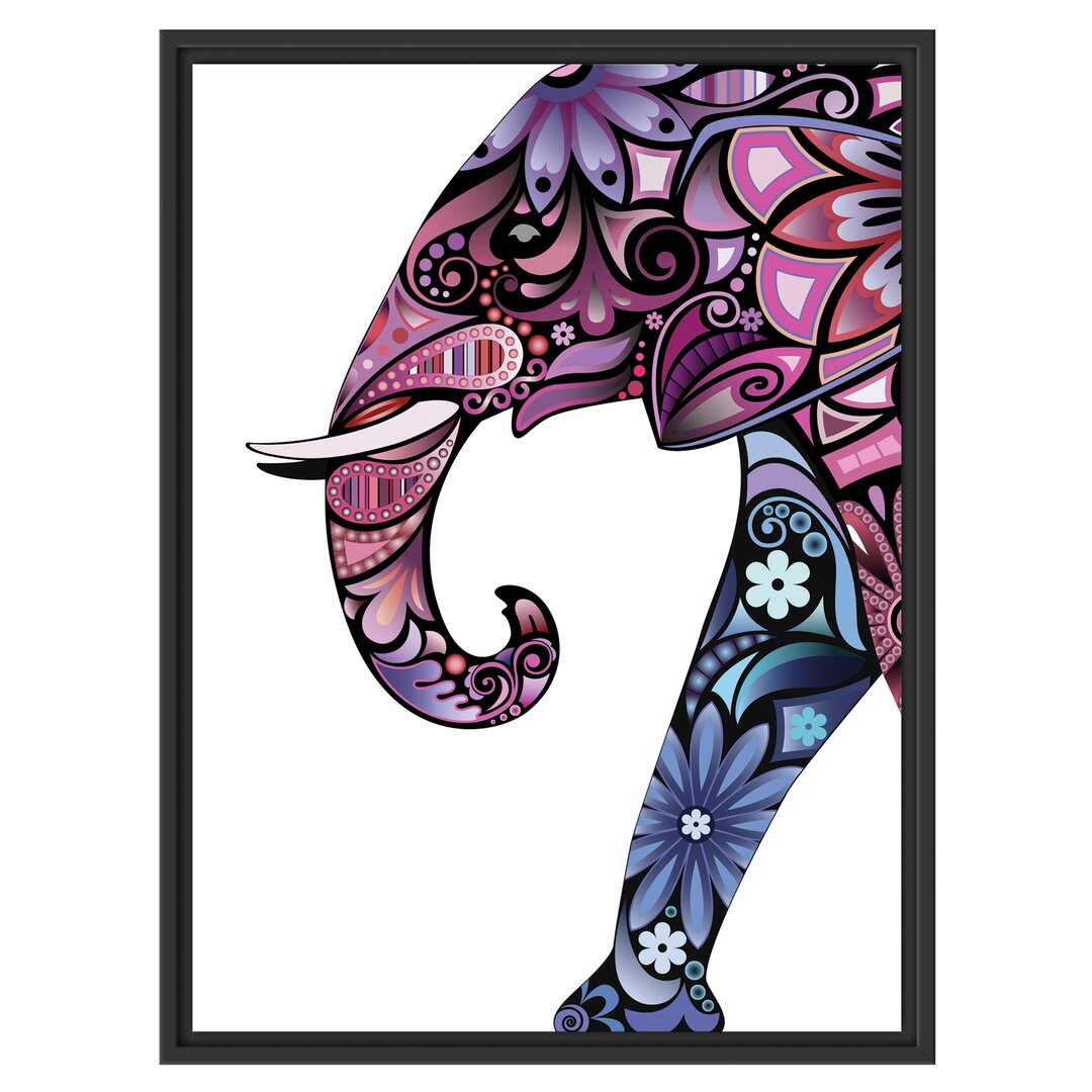 Gerahmtes Wandbild Elefant mit Ornamenten