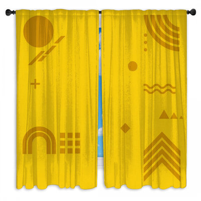 Yellow Geometric Shapes Window Curtains Geometric Sheer & Room Darkening - 2 Panels