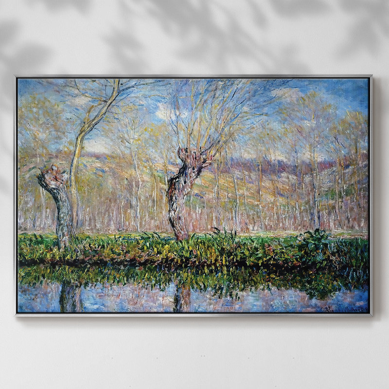 Les rives de la rivière Epte au printemps, 1885, reproduction d'art sur toile, H 25 po x l 37 po x P 2 po, Argent